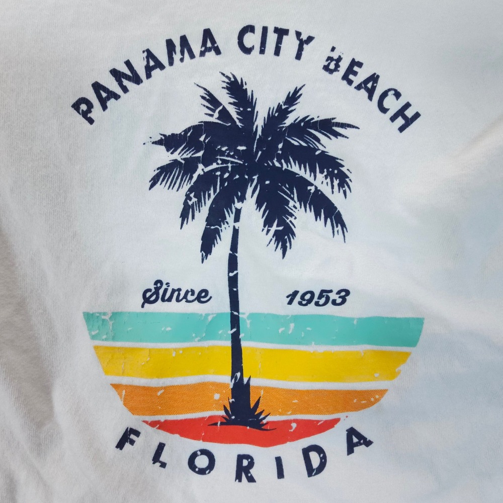 Delta Panama City Beach Mens S White Y2K Palm Tree Graphic Tee Streetwear Skate - Picture 4 of 11
